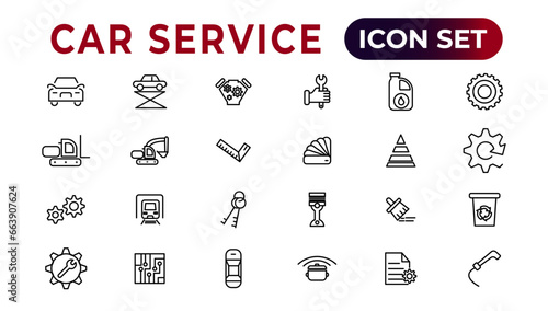 Car service icon set with editable stroke and white background. Auto service, car repair icon set. Car service and garage.