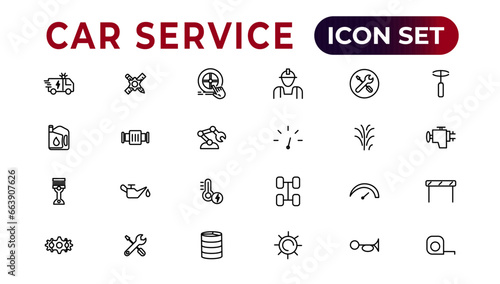 Car service icon set with editable stroke and white background. Auto service, car repair icon set. Car service and garage.