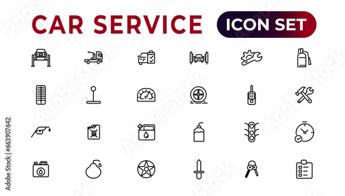 Car service icon set with editable stroke and white background. Auto service, car repair icon set. Car service and garage.