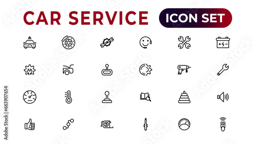 Car service icon set with editable stroke and white background. Auto service, car repair icon set. Car service and garage.