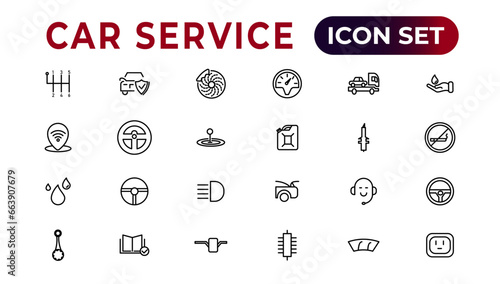 Car service icon set with editable stroke and white background. Auto service, car repair icon set. Car service and garage.