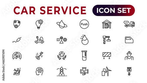 Car service icon set with editable stroke and white background. Auto service, car repair icon set. Car service and garage.