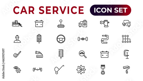 Car service icon set with editable stroke and white background. Auto service, car repair icon set. Car service and garage.