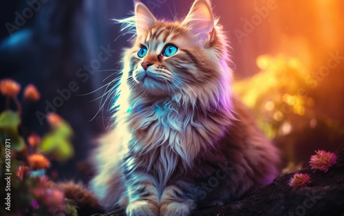 Vivid Cat Portrait A Colorful and Captivating Feline Expression in Art.