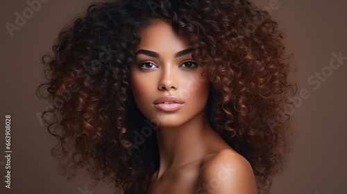 beautiful curly young mulatto with clear, radiant skin. Facial care. Cosmetology, beauty and spa