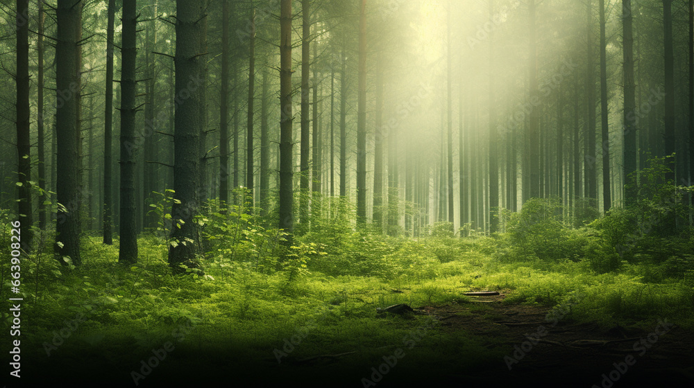 Obraz premium Forest background with copyspace. Nature background. Green background concept. Generative AI