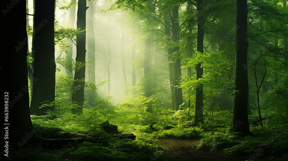 Fototapeta premium Forest background with copyspace. Nature background. Green background concept. Generative AI