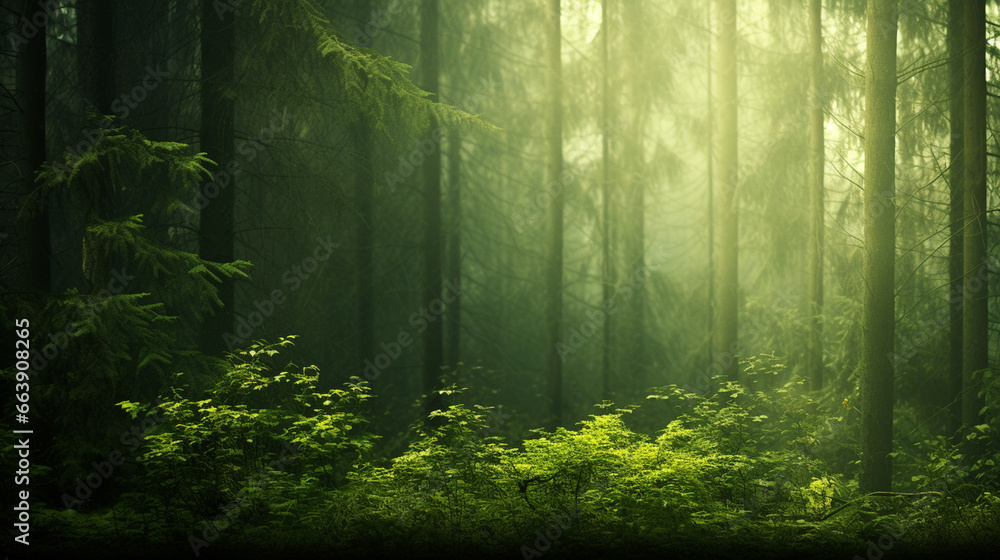 Forest background with copyspace. Nature background. Green background concept. Generative AI Forest background with copyspace. Nature background. Green background concept. Generative AI