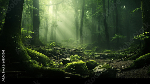 Forest background with copyspace. Nature background. Green background concept. Generative AI