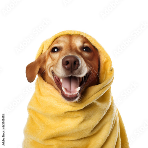 CACHORRO MOLHADO COM TOALHA FELIZ