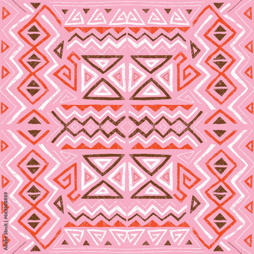 African ethnic seamless pattern in tribal style. Trendy abstract geometric background with grunge texture. Unique design elements for textile, banner, cover, wallpaper, wrapping African ethnic seamless pattern in tribal style. Trendy abstract geometric background with grunge texture. Unique design elements for textile, banner, cover, wallpaper, wrapping