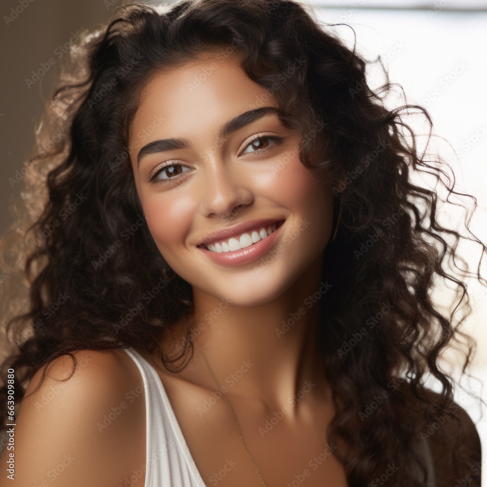 beautiful curly young mulatto with clear radiant skin and a beautiful smile. Facial care. Cosmetology, beauty and spa beautiful curly young mulatto with clear radiant skin and a beautiful smile. Facial care. Cosmetology, beauty and spa