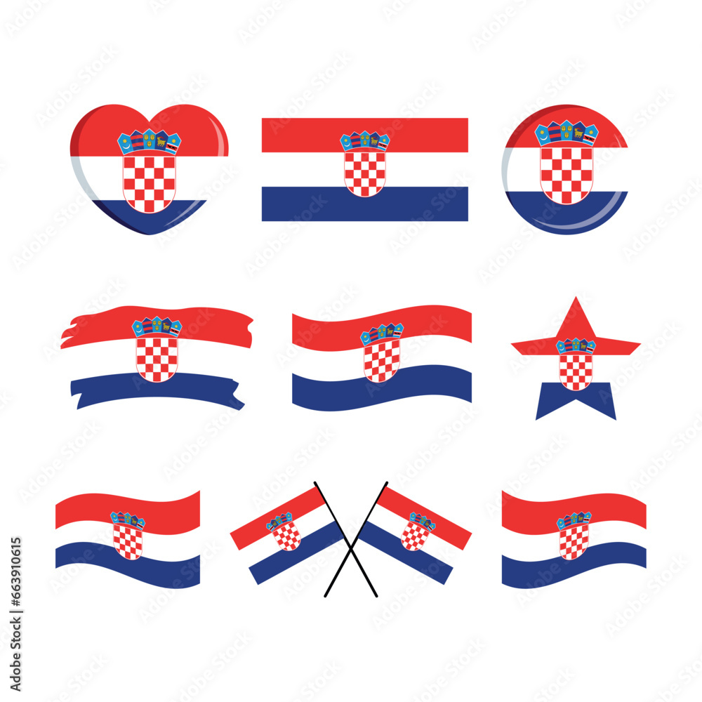 Croatia flag icon set vector isolated on a white background. Croatian flag graphic design element. Flag of Croatia symbols collection. Set of Croatia flag icons in flat style Croatia flag icon set vector isolated on a white background. Croatian flag graphic design element. Flag of Croatia symbols collection. Set of Croatia flag icons in flat style