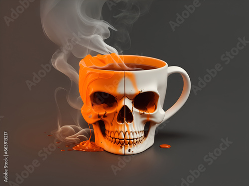 Skull Mug with Hot Coffee AI generated photo