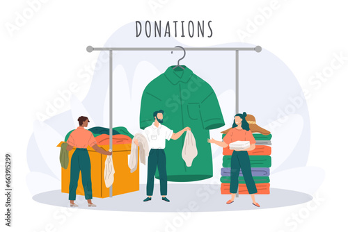 Clothes donation. Vector illustration. Unused clothes be repurposed through donation rather being wasted Clothing donations make positive difference in lives needy The donation box serves as symbol