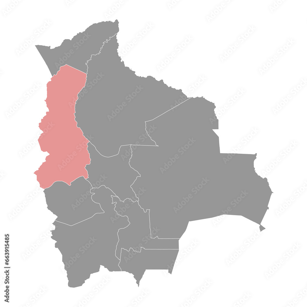 La Paz Department map, administrative division of Bolivia. La Paz Department map, administrative division of Bolivia.