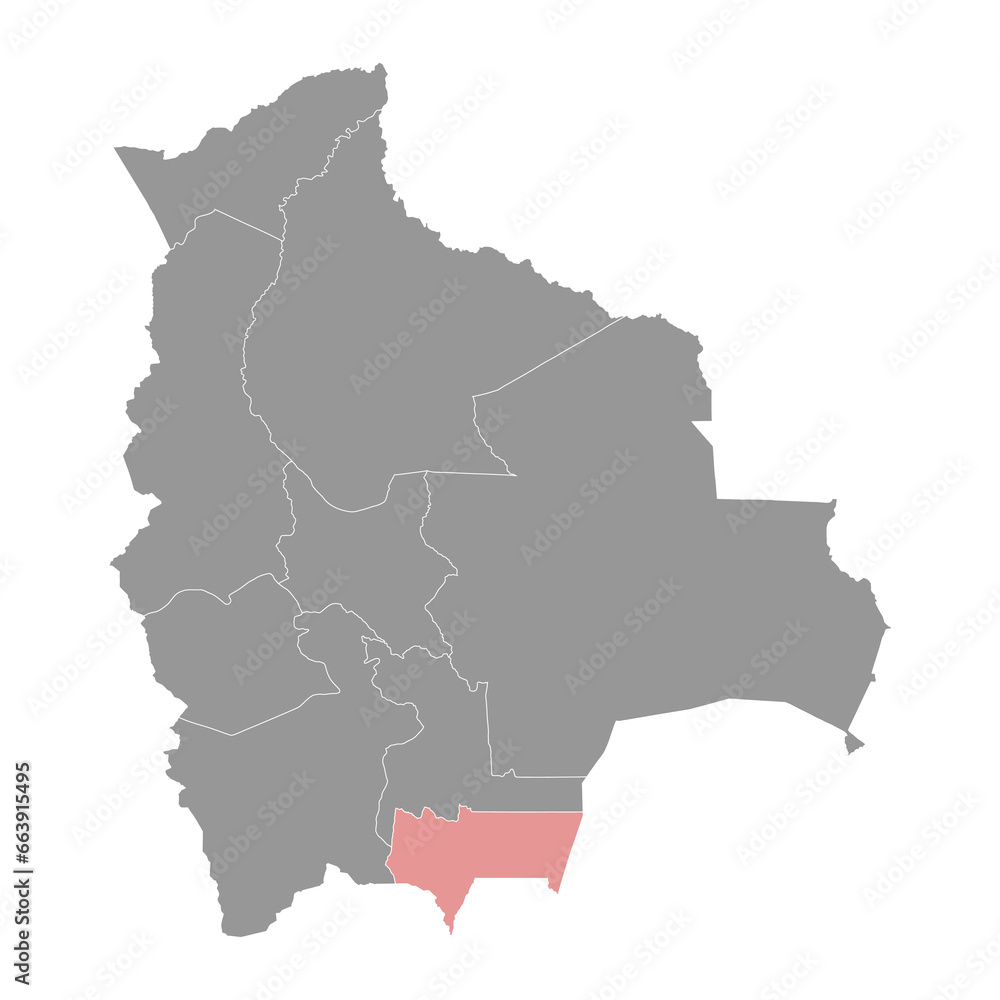 Tarija Department map, administrative division of Bolivia.
