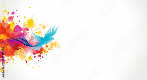 Pomba azul-clara voando sobre um fundo branco de aquarela, ideal para destacar seu logotipo ou mensagem. Conceito Paz. photo