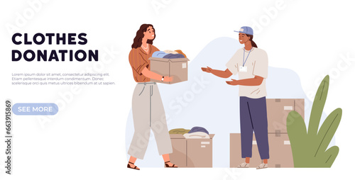 Clothes donation. Vector illustration. Helping through clothes donations shows generosity and compassion The care donated clothes ensures their usefulness Clothes donations make valuable contribution photo