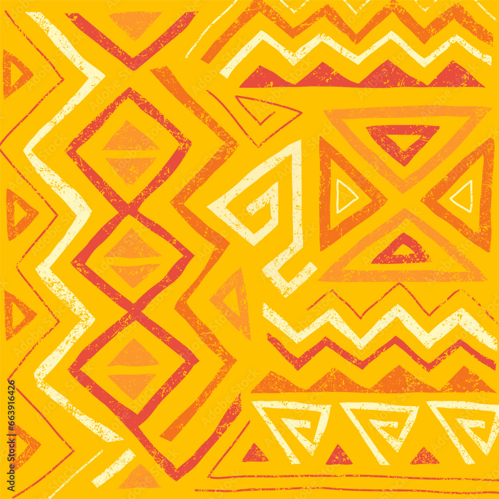 African ethnic seamless pattern in tribal style. Trendy abstract geometric background with grunge texture. Unique design elements for textile, banner, cover, wallpaper, wrapping African ethnic seamless pattern in tribal style. Trendy abstract geometric background with grunge texture. Unique design elements for textile, banner, cover, wallpaper, wrapping