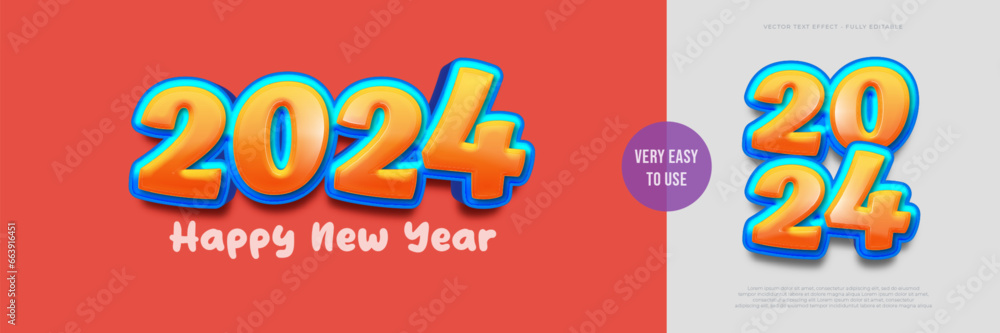 Happy new year 2024 text effect with bold 3d font style Happy new year 2024 text effect with bold 3d font style