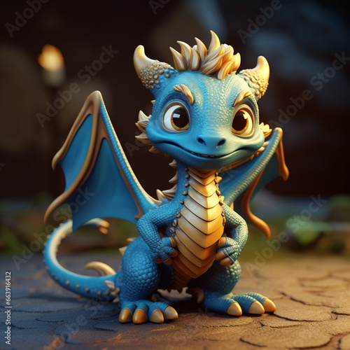 An animated 3D dragon figure  intricately detailed and bathed in stunning light  exudes life despite being just a 3D model. Generative AI.