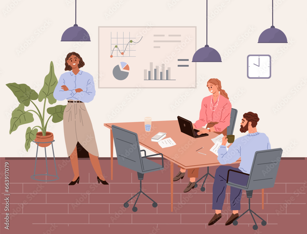 Office people worker. Vector illustration. Partnerships between companies create synergies and expand business opportunities Corporation employees contribute to companys success