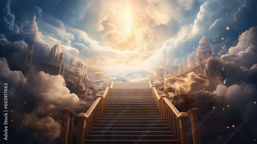 A photo of stairway to heaven. AI Generative