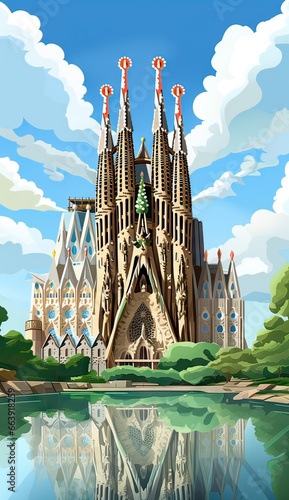 illustration of the cathedral of Barcelona, sagrada familia, concept architecture