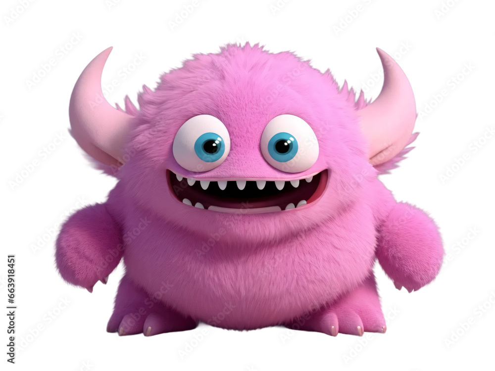 Cute pink furry monster on a transparent background. Generative Ai. Cute pink furry monster on a transparent background. Generative Ai.