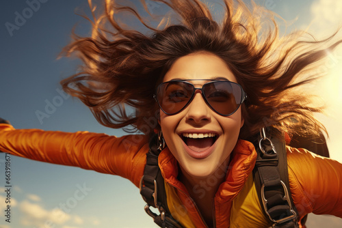 Young woman enjoying skydiving