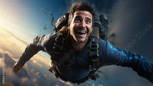 Young man enjoying skydiving