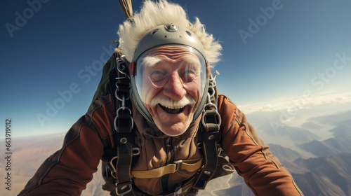 Senior man enjoying sky diving