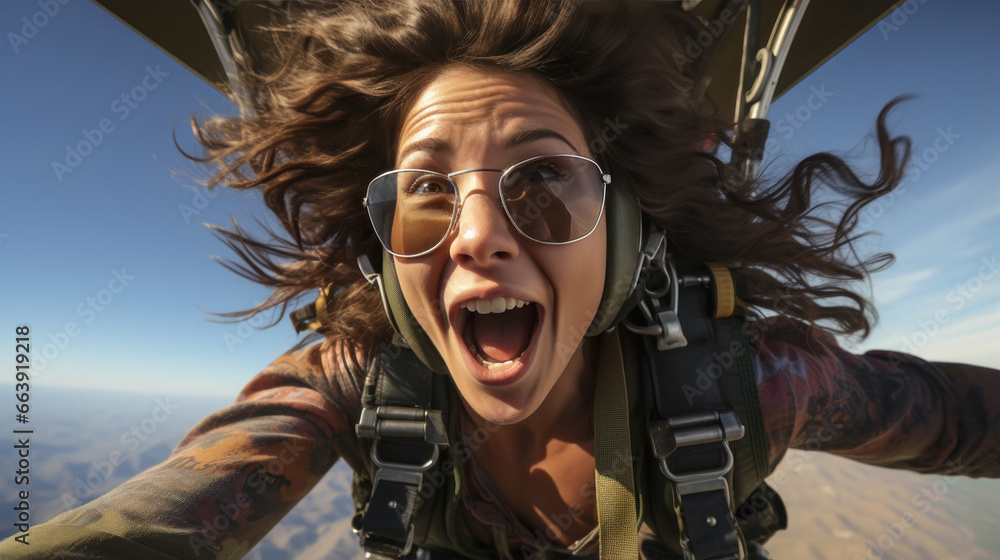 Young woman enjoying skydiving Young woman enjoying skydiving
