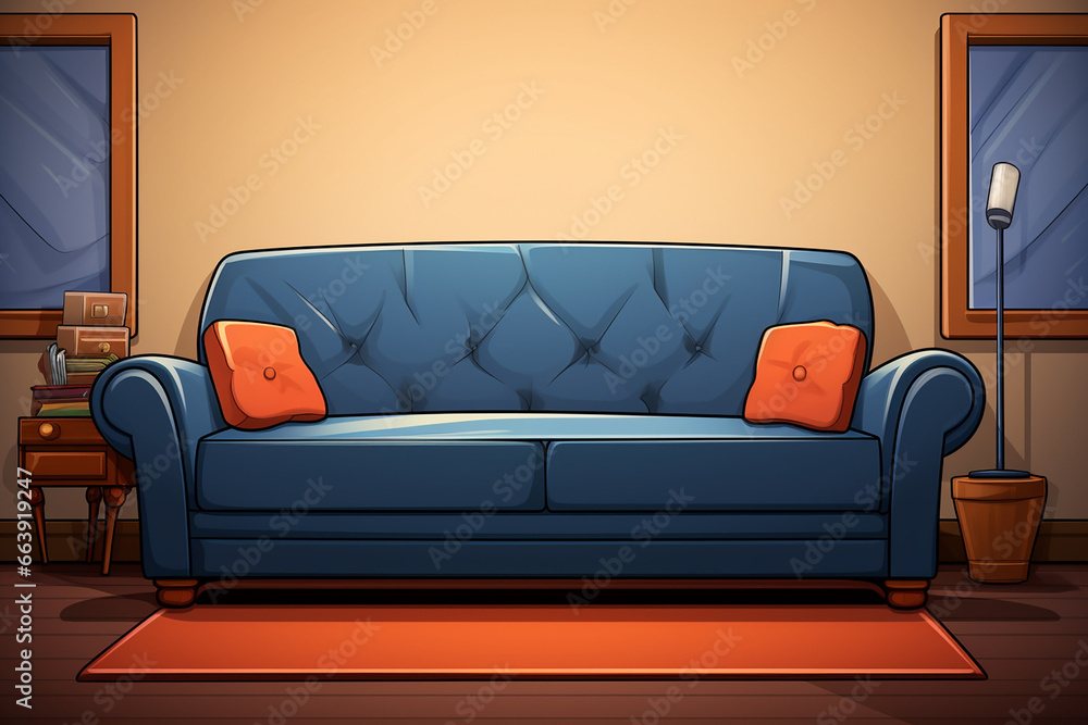 A sofa in the style of cartoons