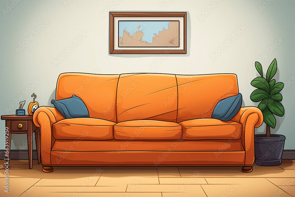 A sofa in the style of cartoons