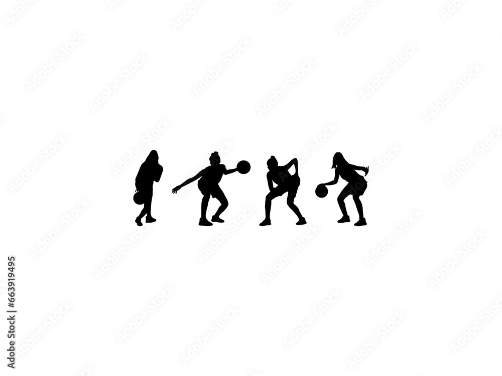Girls Basketball Silhouette Vector On The White Background.