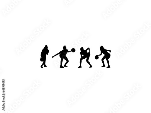 Girls Basketball Silhouette Vector On The White Background.