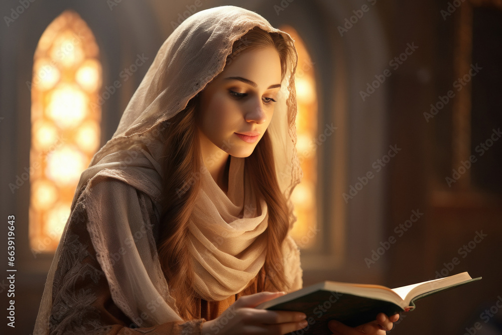 Muslim religious female reading holy book quran Muslim religious female reading holy book quran
