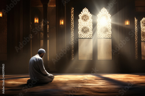 Muslim religious man praying at mosque