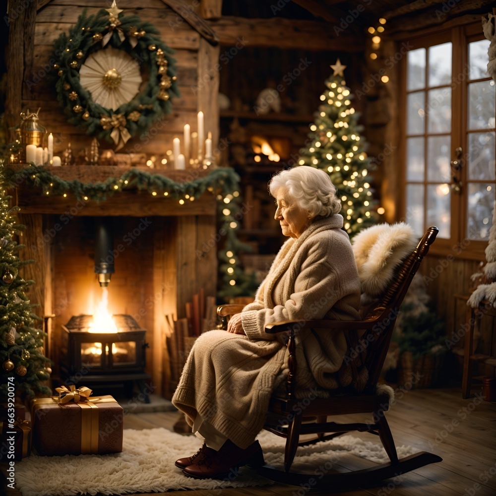 Oma sitzt vor Kamin Oma sitzt vor Kamin