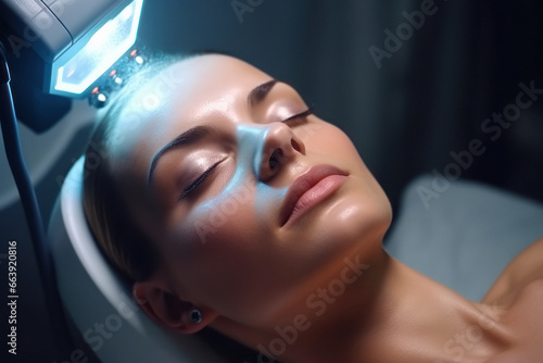 Young beautiful woman has a facial massage in a beauty clinic.