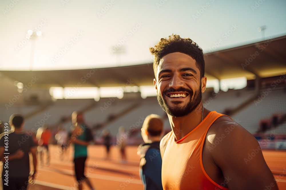 Young Arab Athlete Smiling on Track
