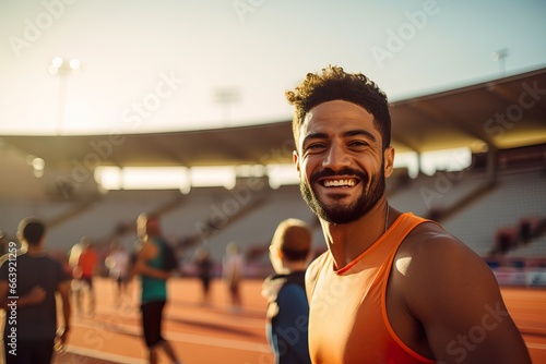Young Arab Athlete Smiling on Track