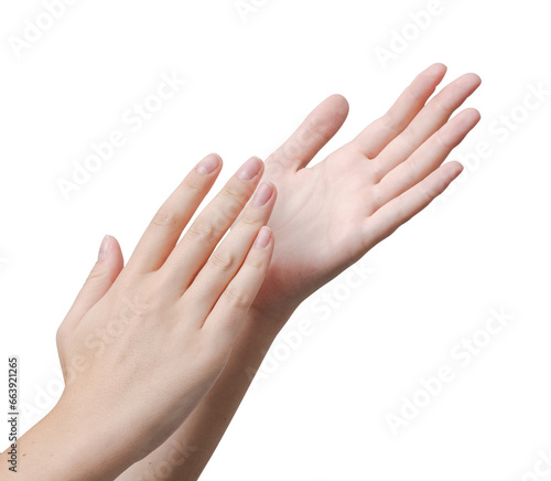 Young woman clapping hands isolated