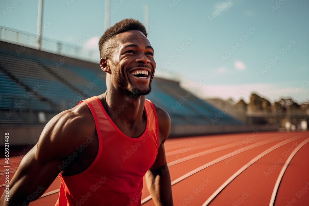 Young African Athlete Smiling on a Track