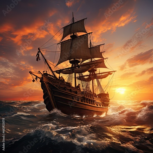 Murais de parede Classic Schooner Pirate Ship Nautical and Historical Sailing Vessel Seafaring Na