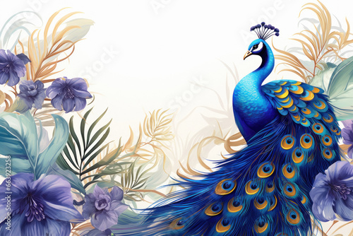 peacock with colorful flower