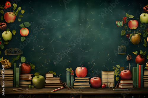 School background with chalboard and book. Back to School concept