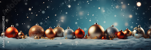 Chrismas banner decoration with ornament over blur background. Copy Space © akualip